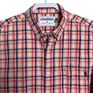 Chubbies Shirt Mens Large Pink Blue Button Down Plaid Long Sleeve Preppy Outdoor